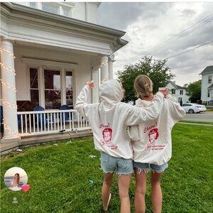 White Graphic Hoodies with Red Print